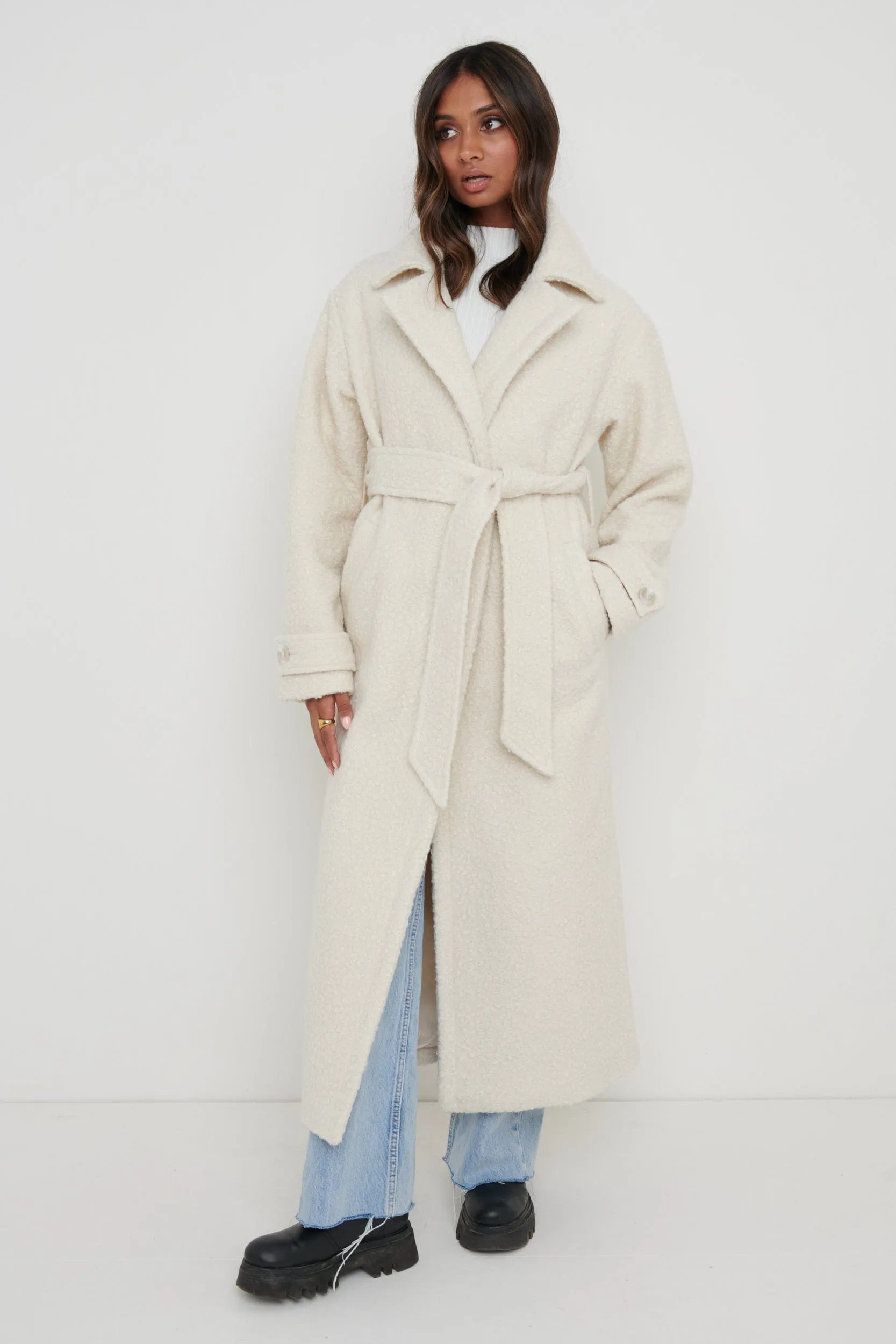 Grayson Boucle Oversized Coat - Cream