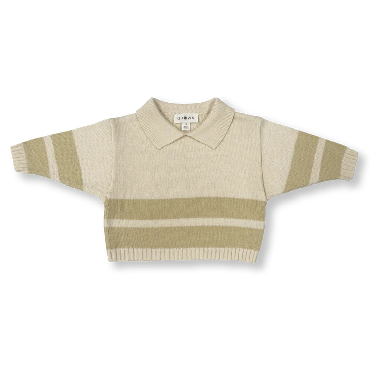 Grown - Striped Collar Pull Over - Milk/Pistachio