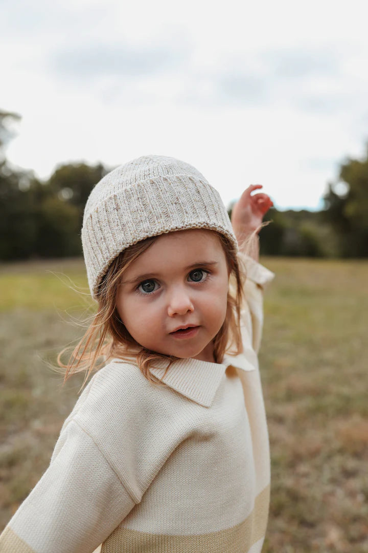 Grown - Striped Collar Pull Over - Milk/Pistachio