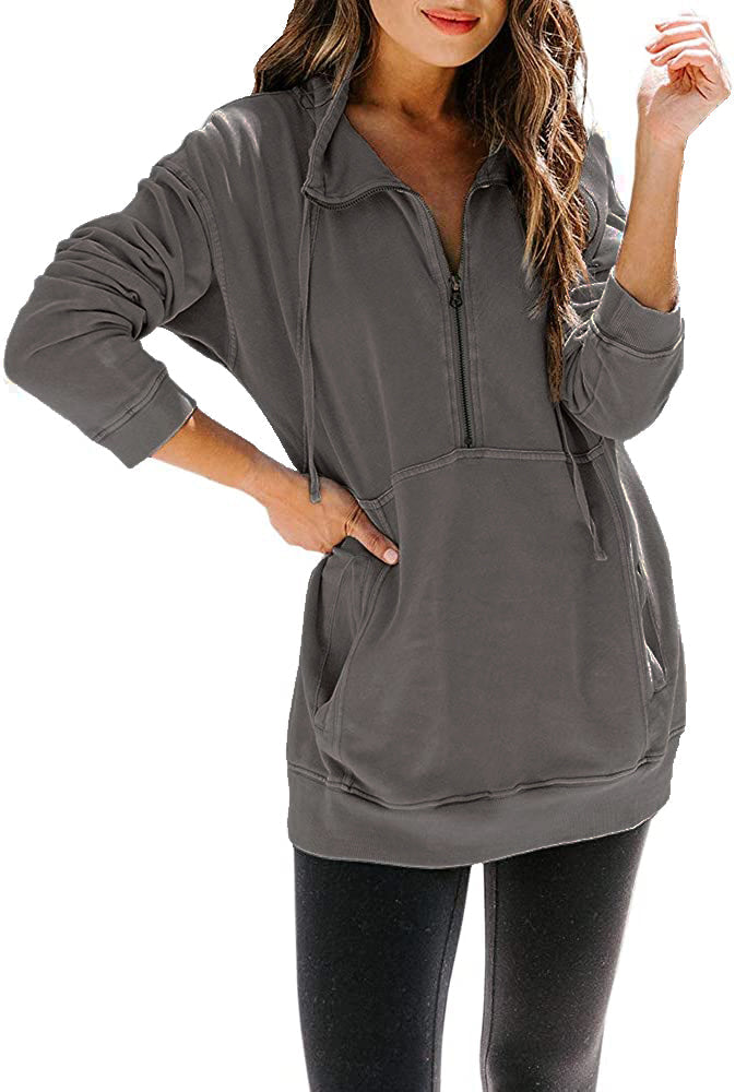 Haute Edition Women's Half Zip Slouchy Pullover Sweatshirt with Plus