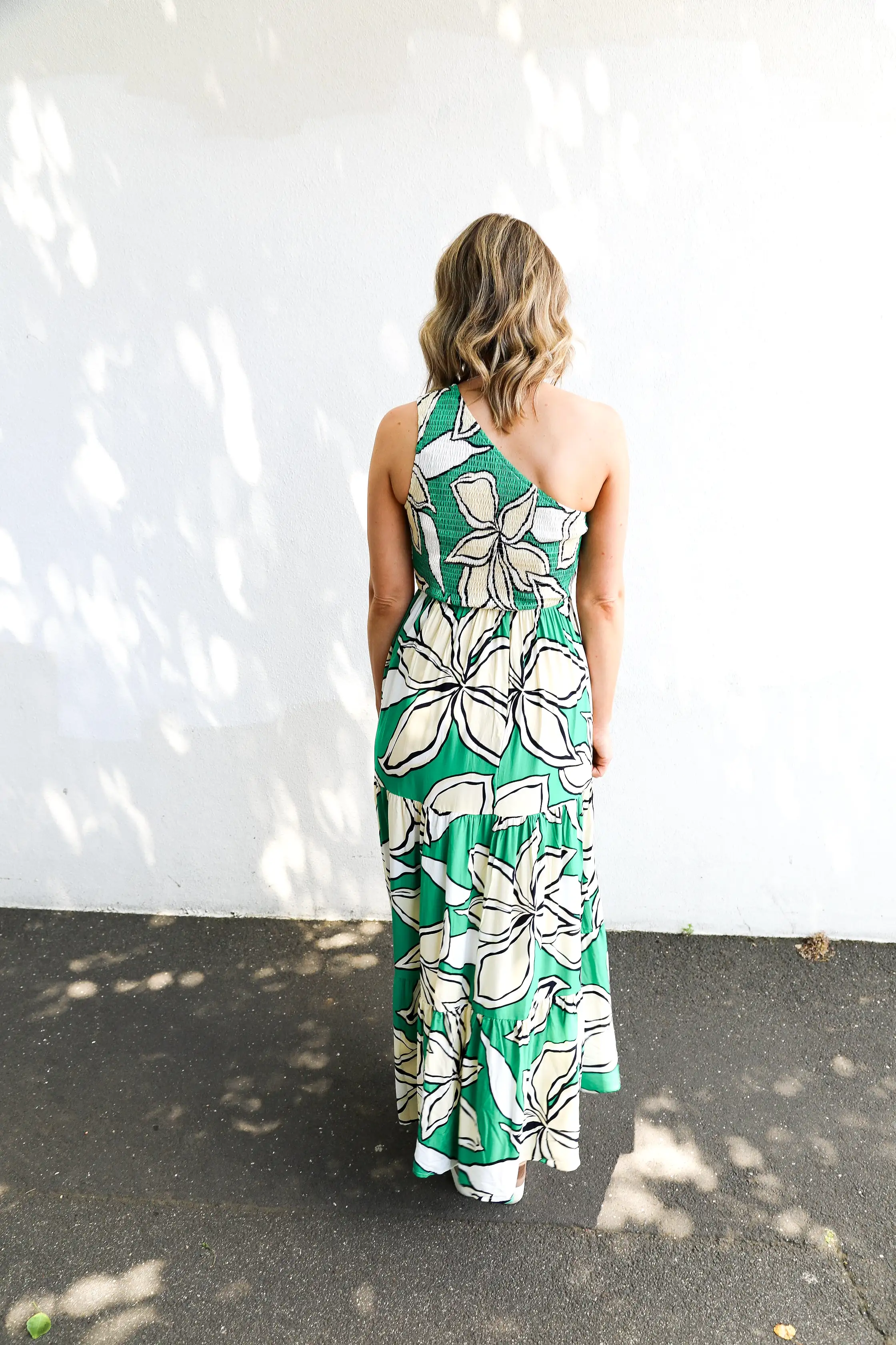 Henley One Shoulder Dress (Green Floral)