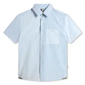 Hugo Boss Boys Short Sleeve Loose Fit Striped White Dress Shirt _ J50698-10P