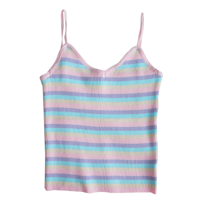 Ins SWEET RAINBOW STRIPE KNIT SUSPENSER VEST BY22348