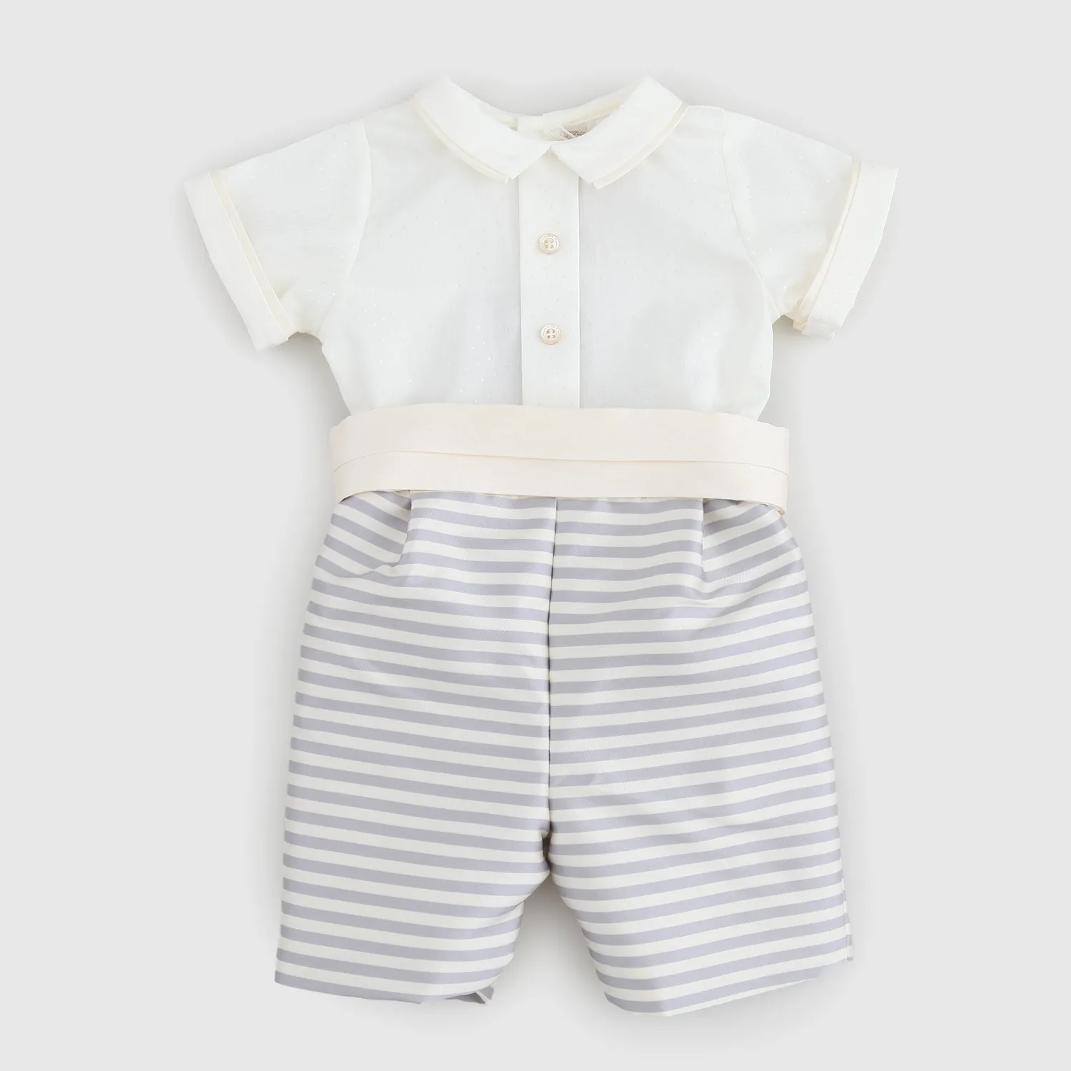 La Stupenderia Beige And Gray Romper For Newborns