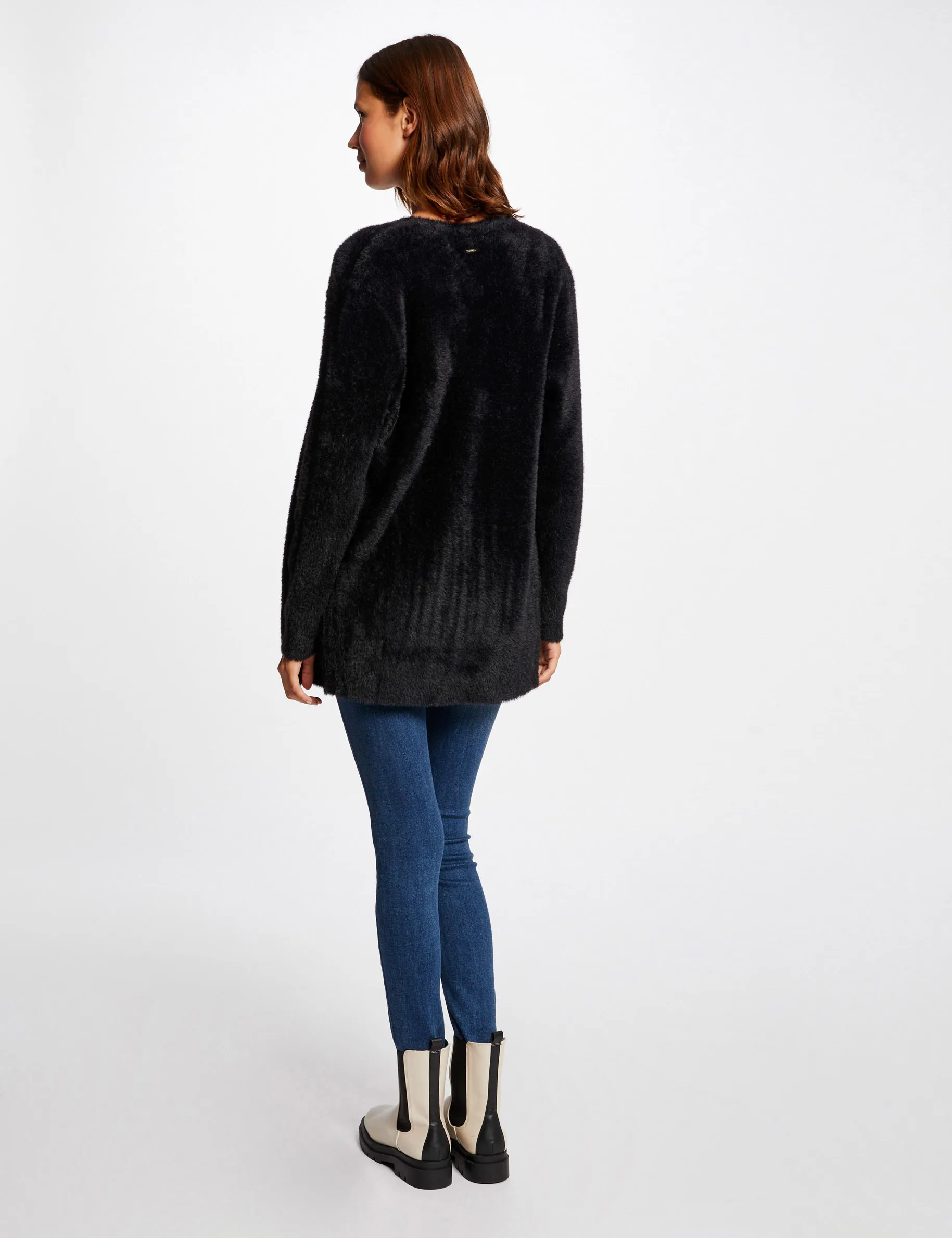 Long cardigan with fluffy knit black women