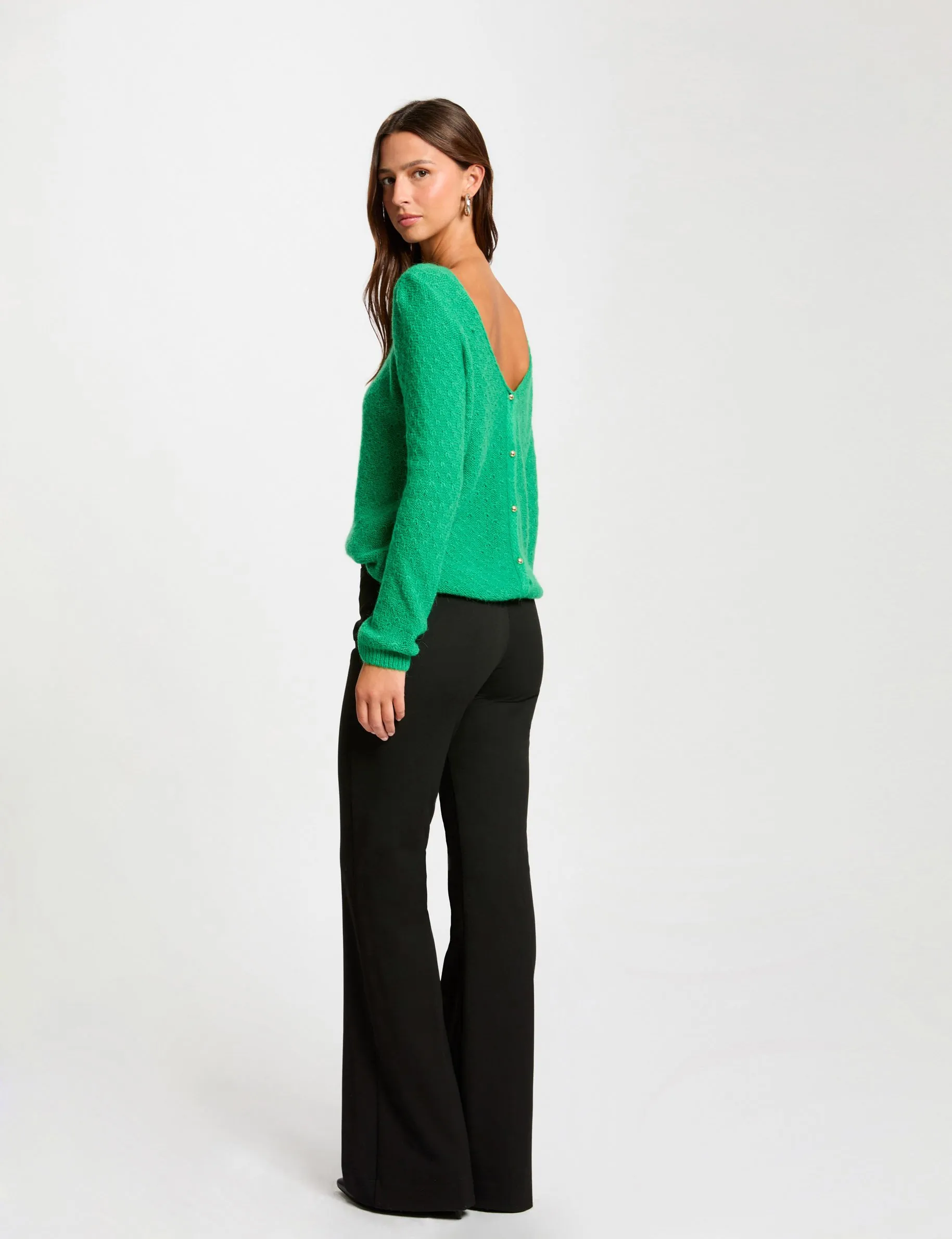 Long-sleeved cardigan V-neck green women