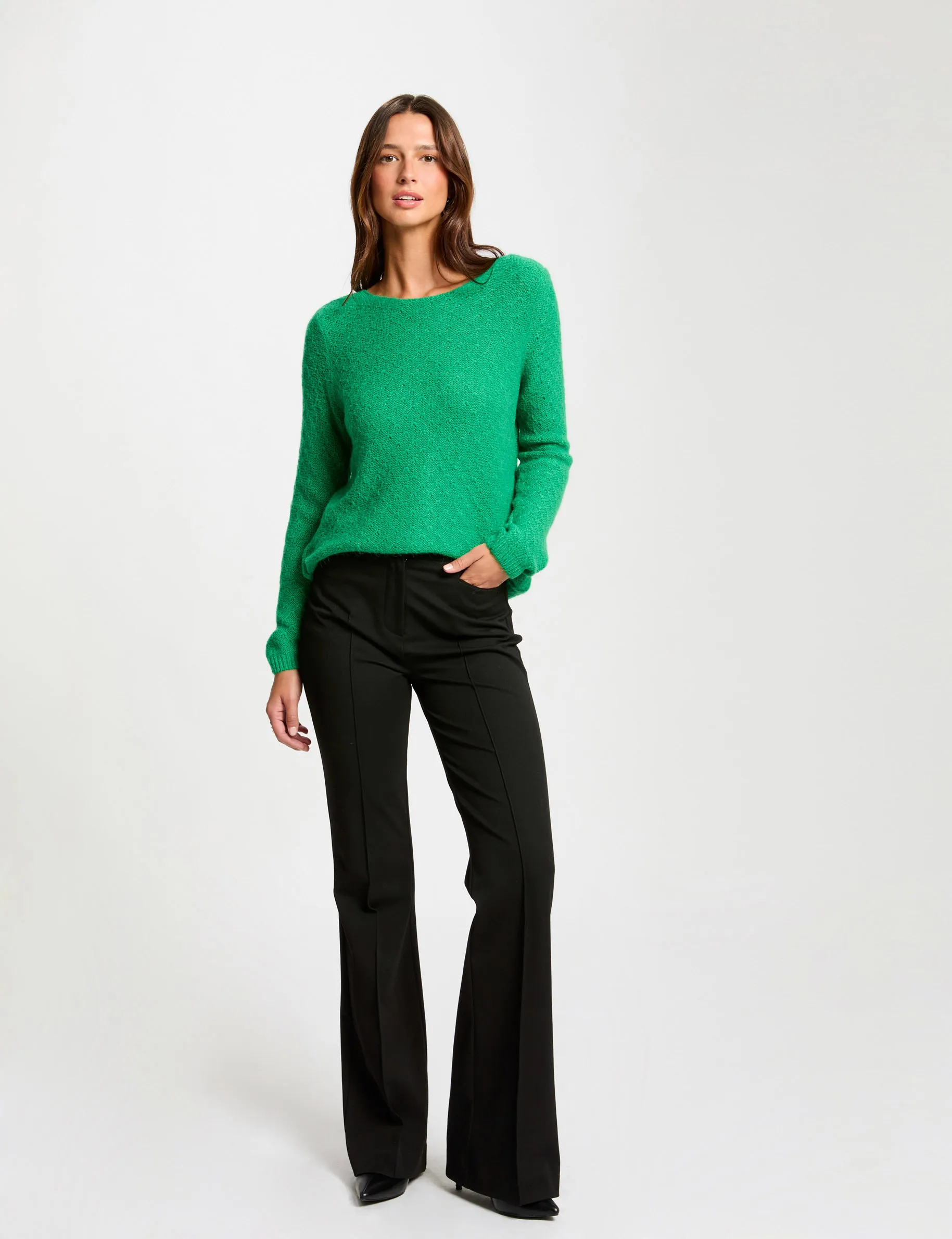 Long-sleeved cardigan V-neck green women