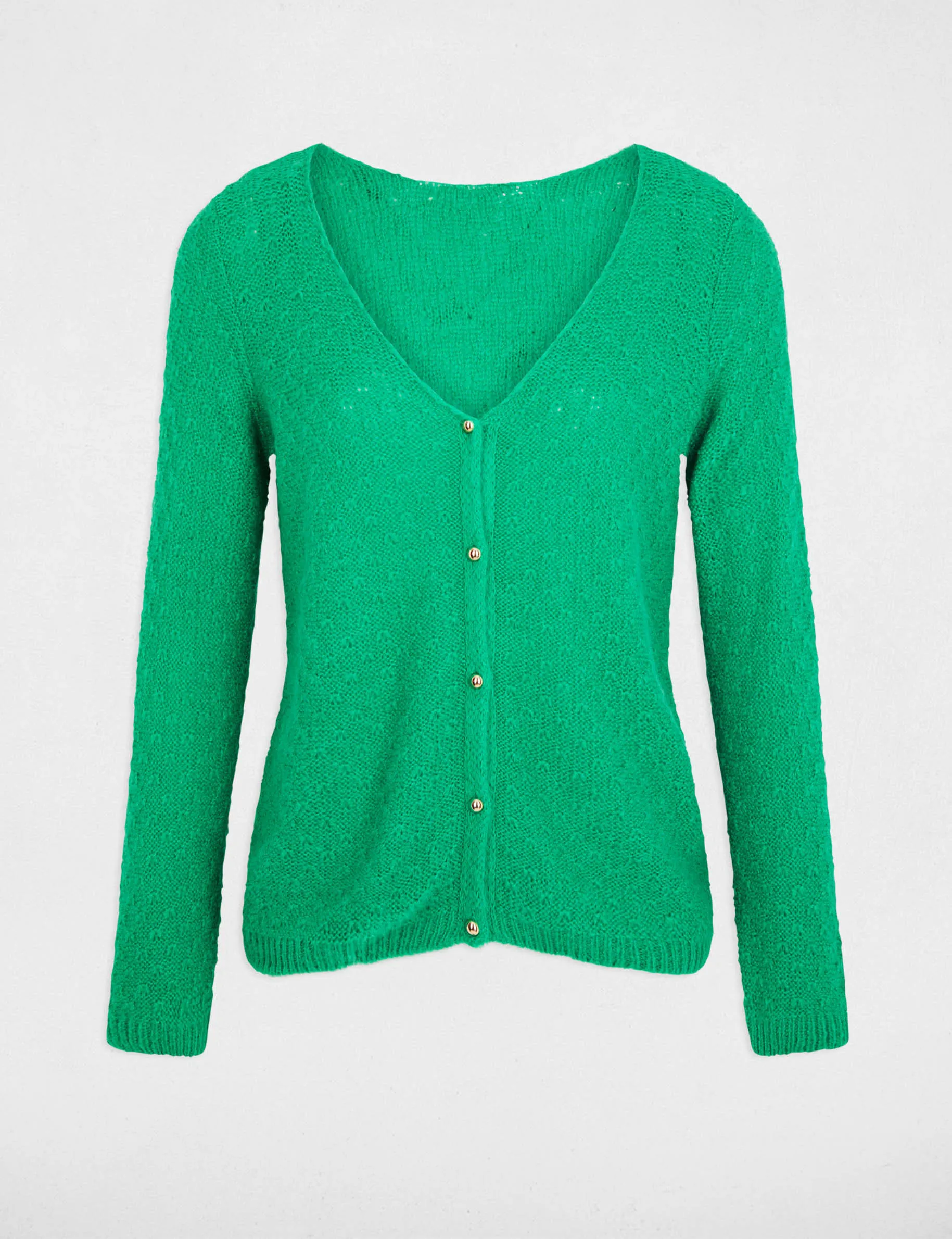 Long-sleeved cardigan V-neck green women