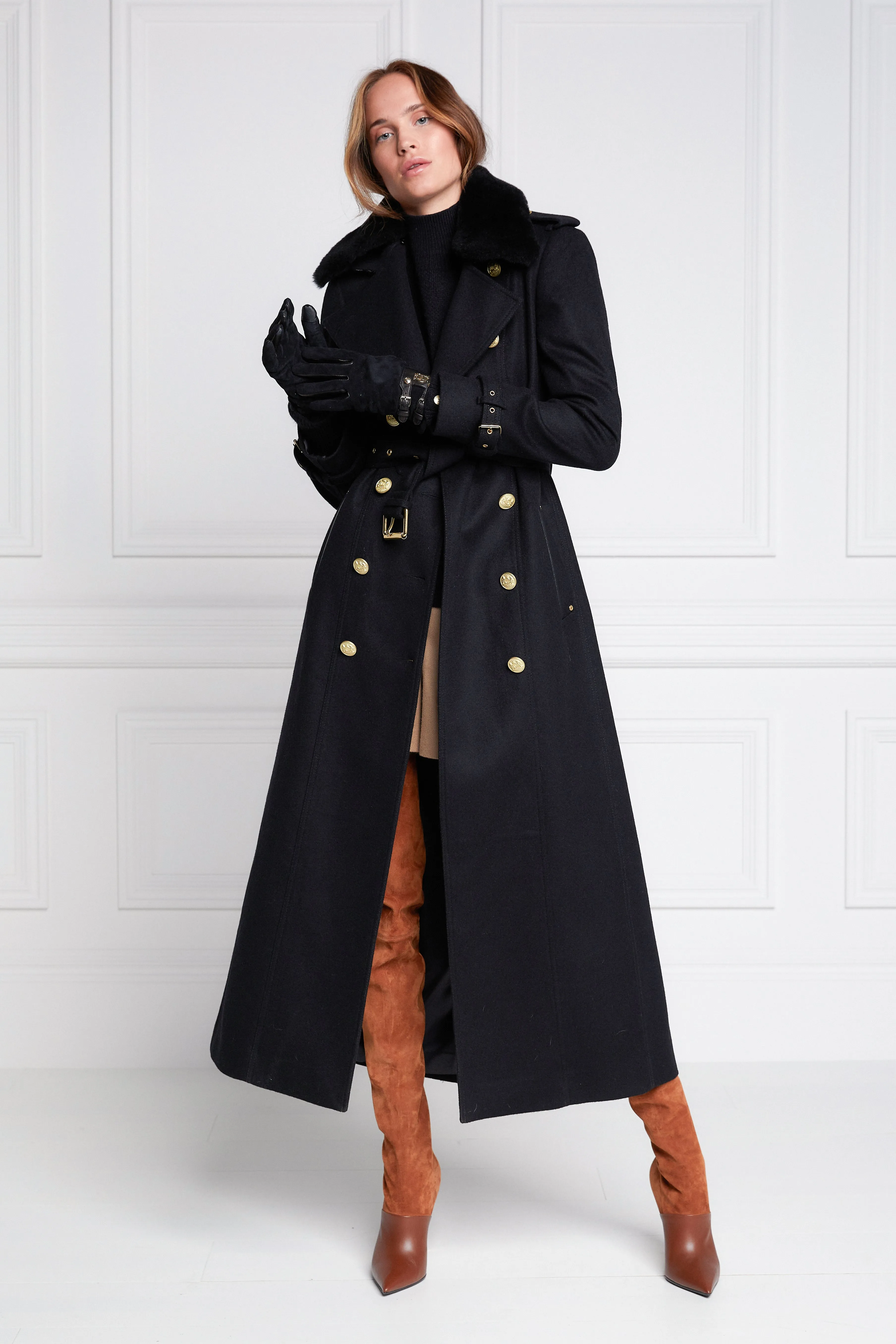 Marlborough Shearling Trench Coat (Soft Black)