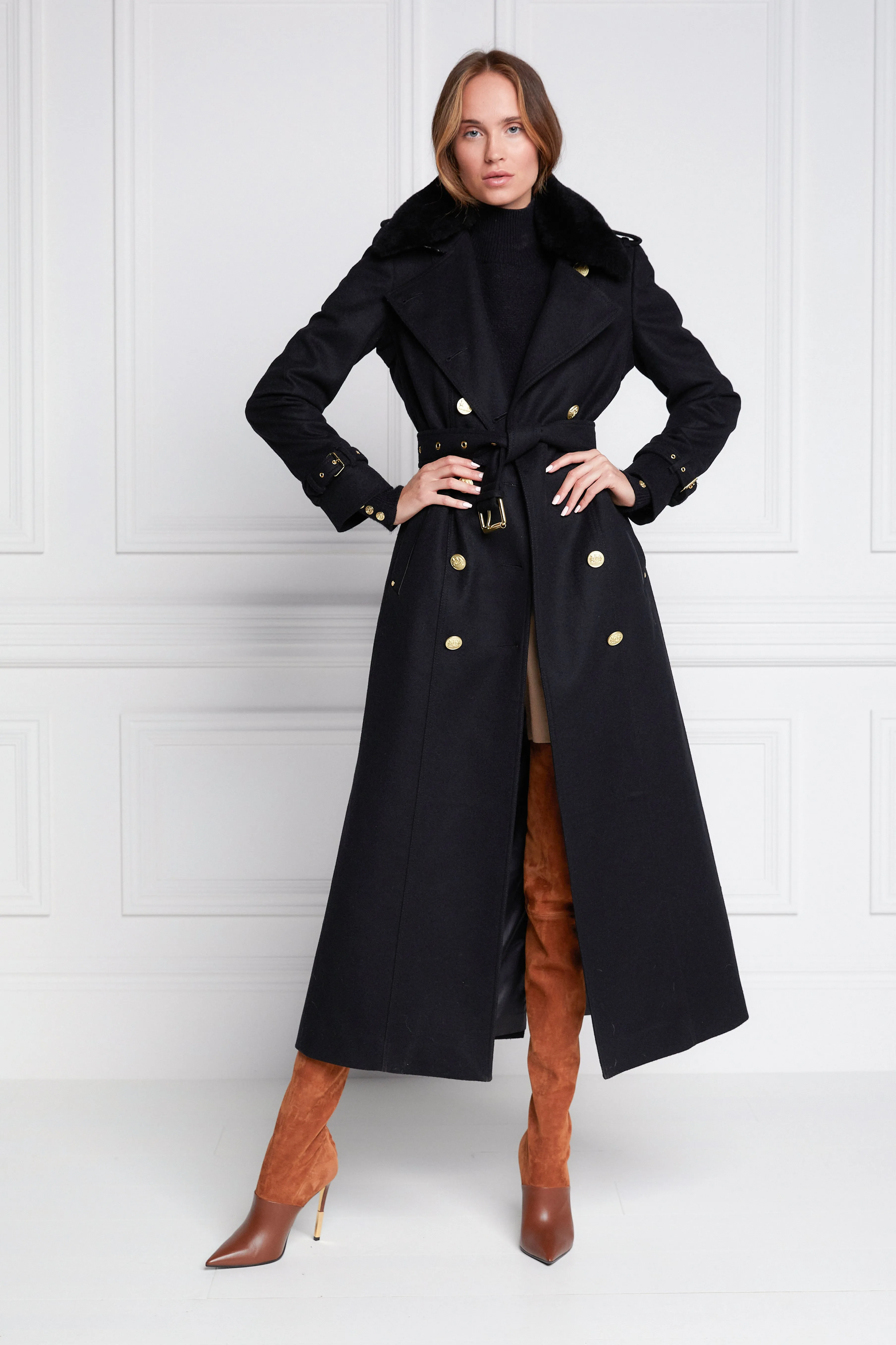 Marlborough Shearling Trench Coat (Soft Black)