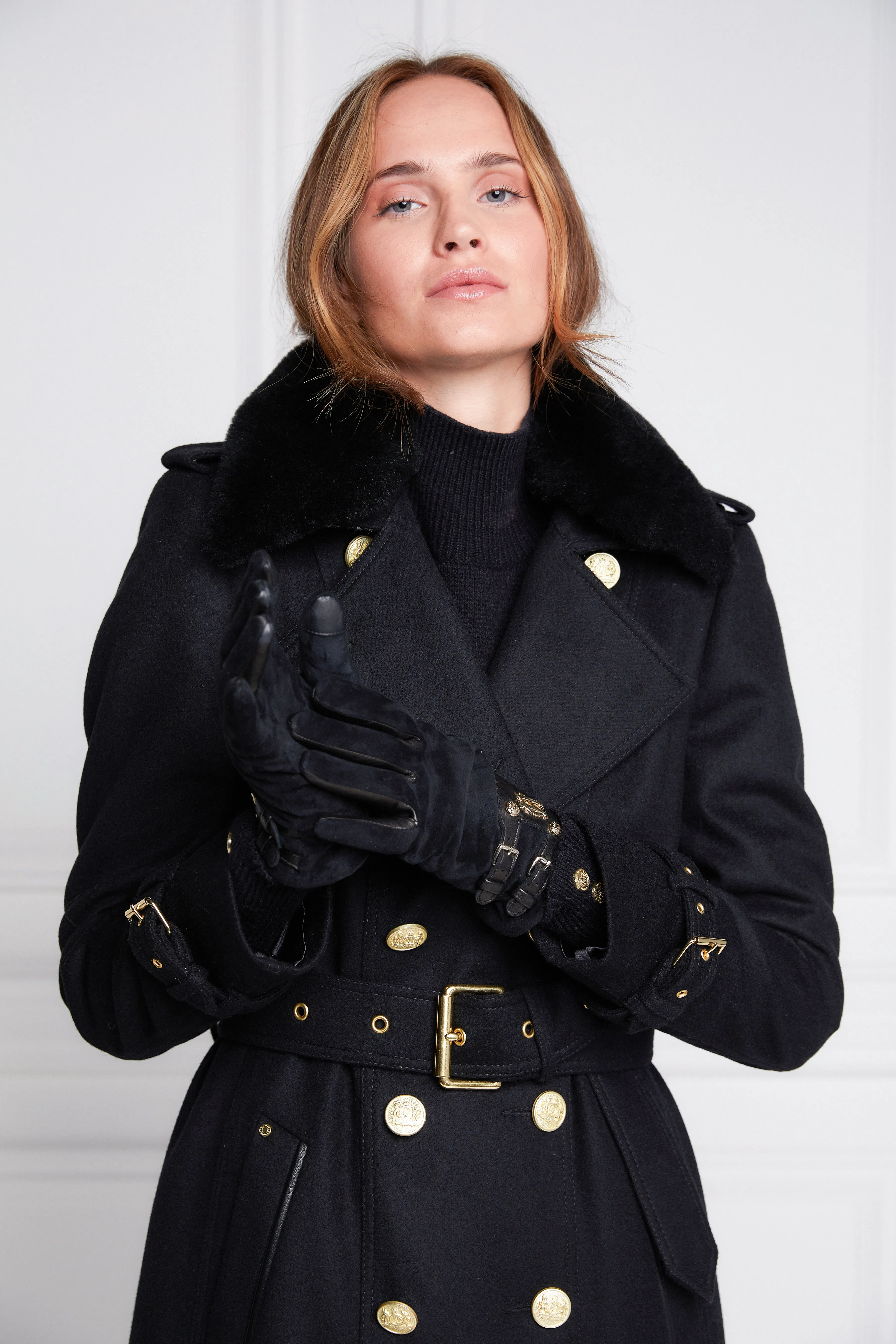 Marlborough Shearling Trench Coat (Soft Black)