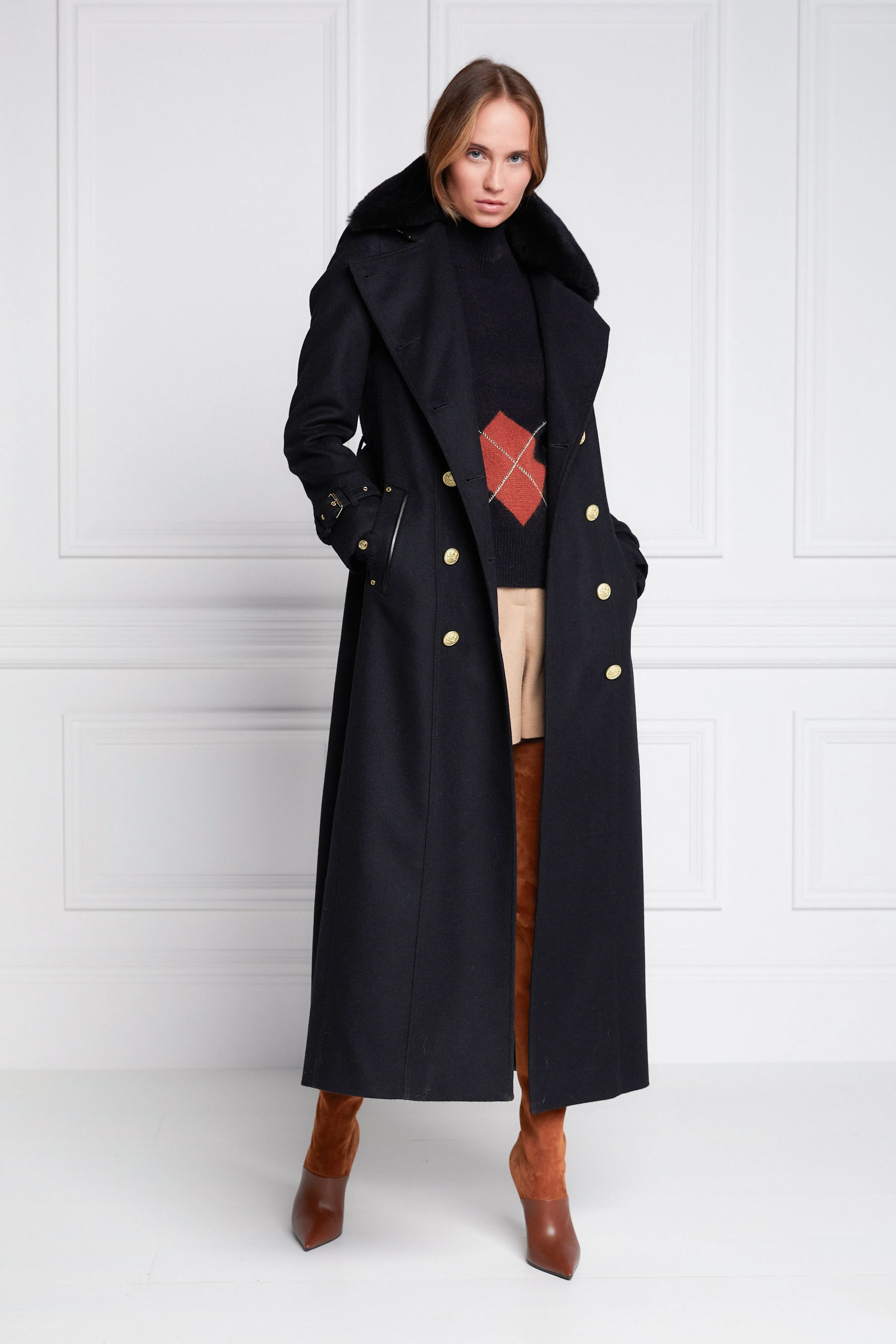 Marlborough Shearling Trench Coat (Soft Black)