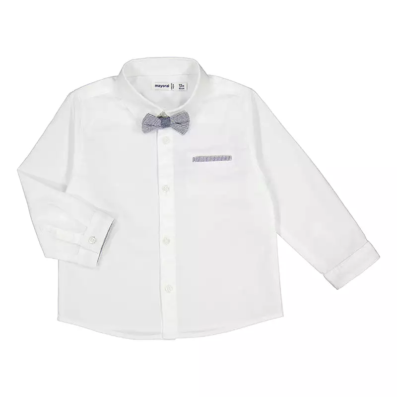 Mayoral Baby White Long Sleeve Cotton Dress Shirt w/ Bow_ 1116-10