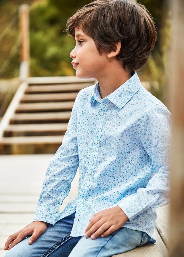 Mayoral Mini L/S Dress Shirt w/Floral Print_ Light Blue 3120-48