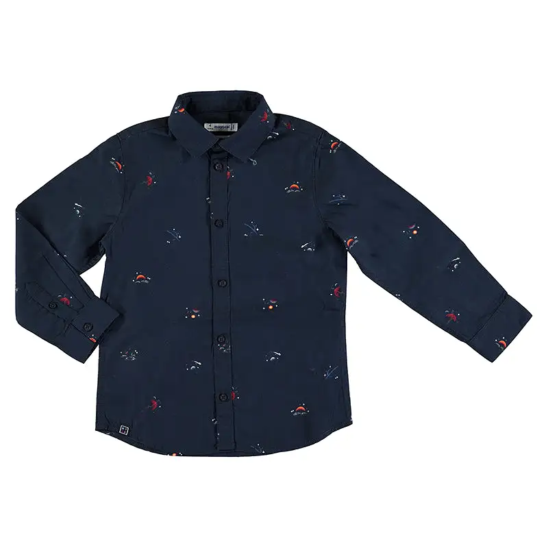 Mayoral Mini L/S Patterned Dress Shirt _Navy 4186-50