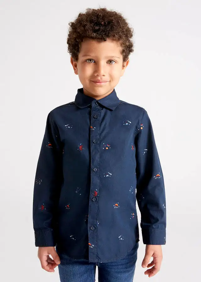 Mayoral Mini L/S Patterned Dress Shirt _Navy 4186-50