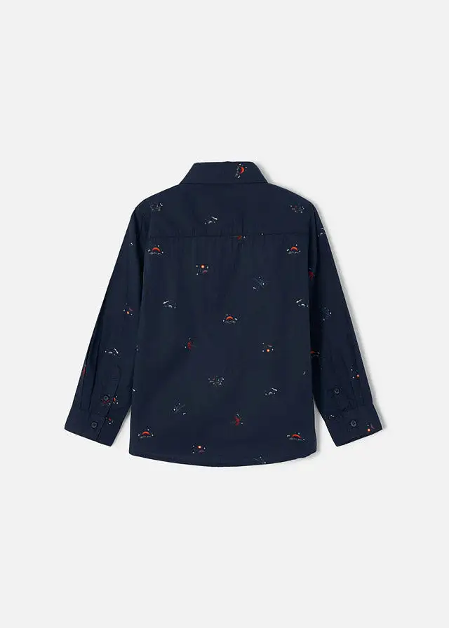 Mayoral Mini L/S Patterned Dress Shirt _Navy 4186-50