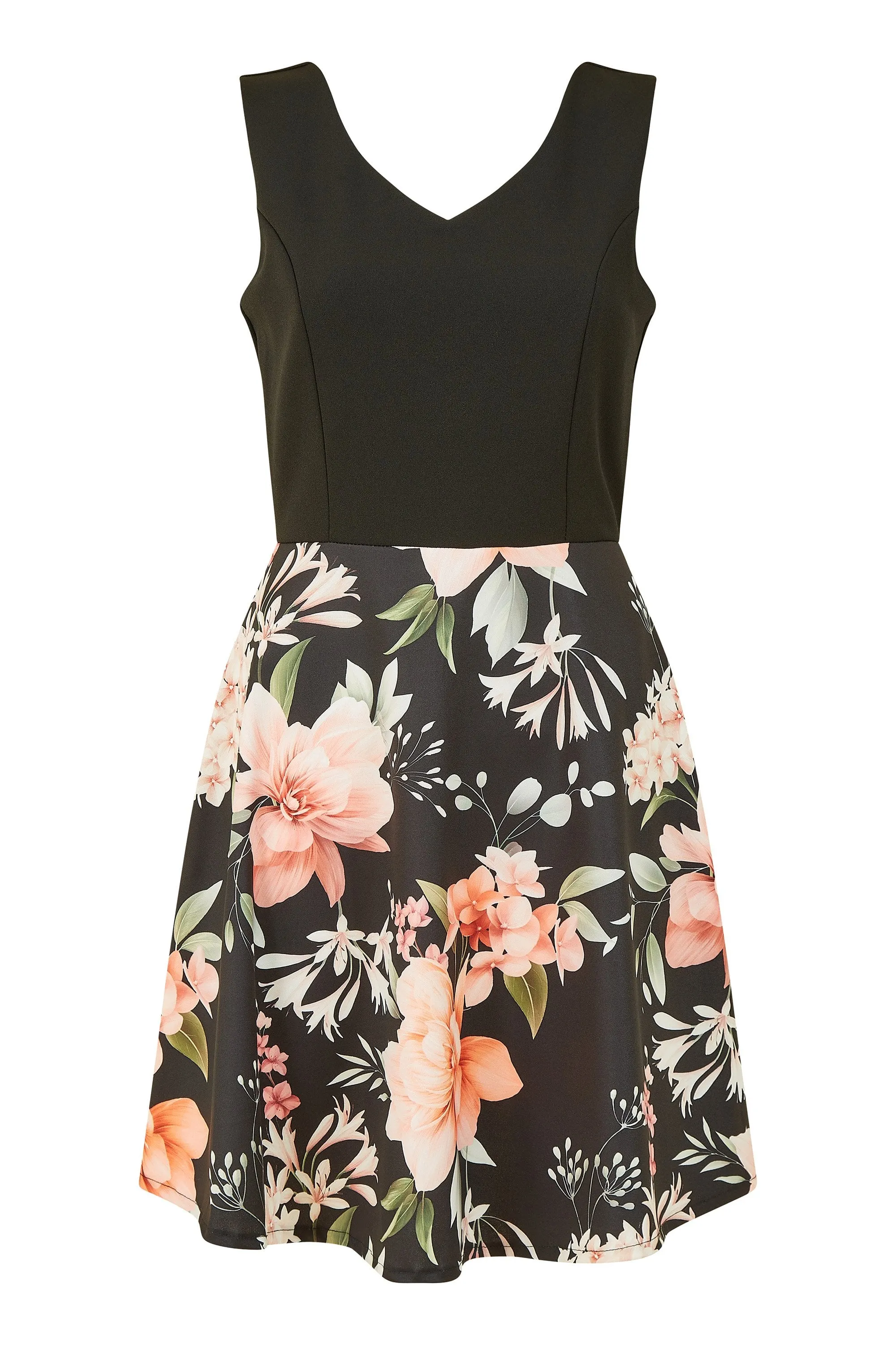 Mela Black Floral Skater Dress