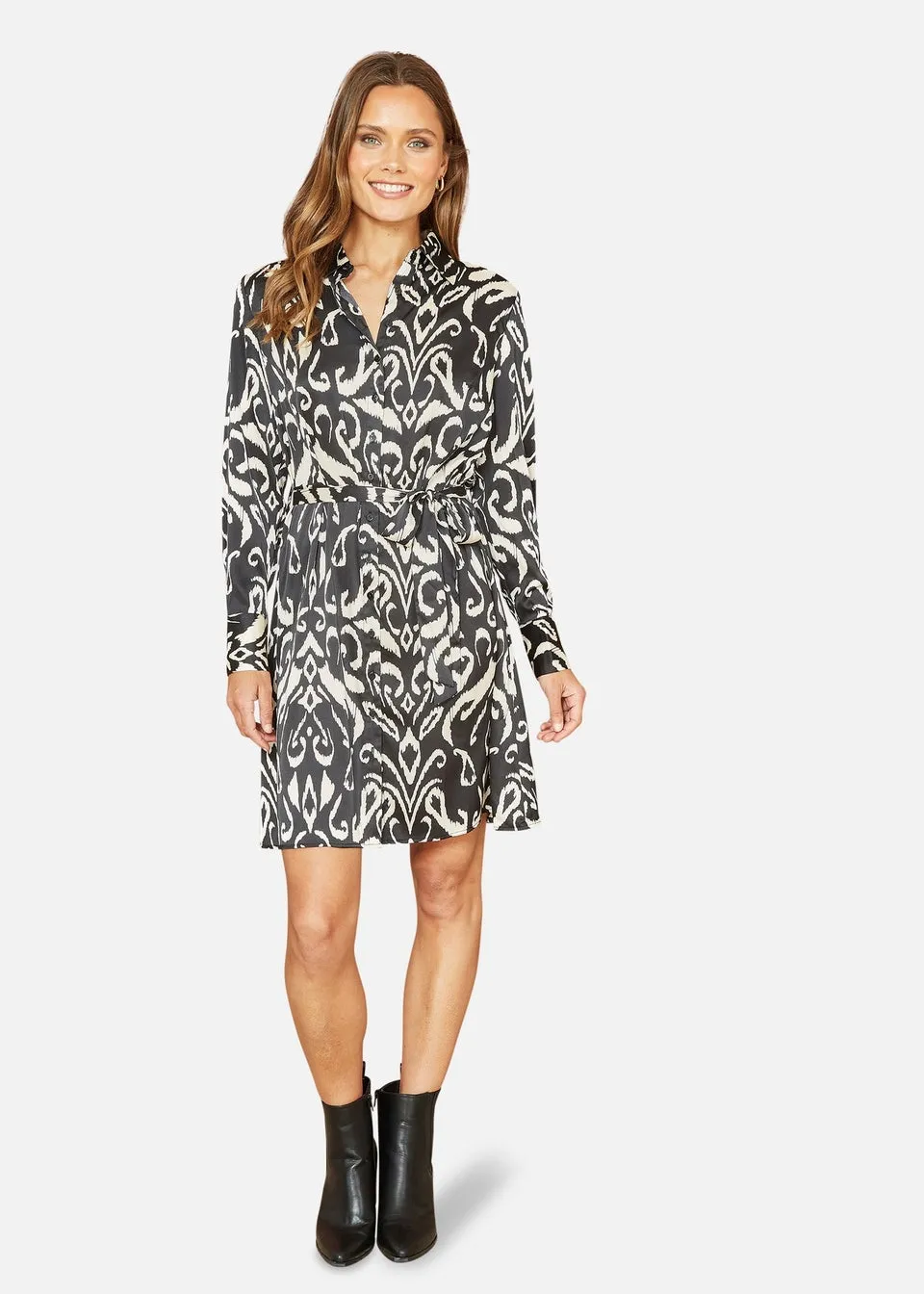 Mela Black Ikat Print Shirt Dress