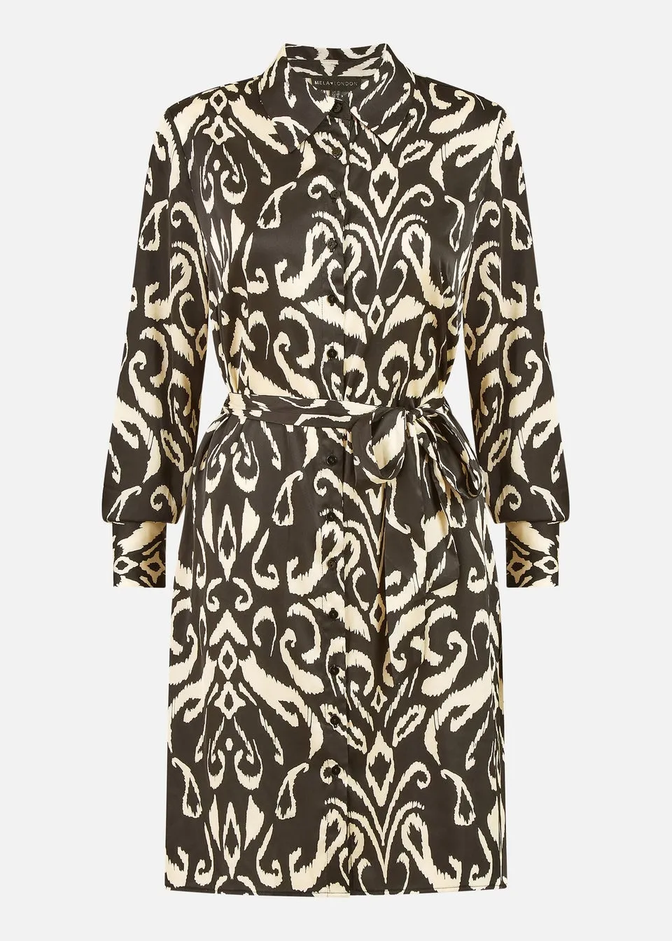 Mela Black Ikat Print Shirt Dress