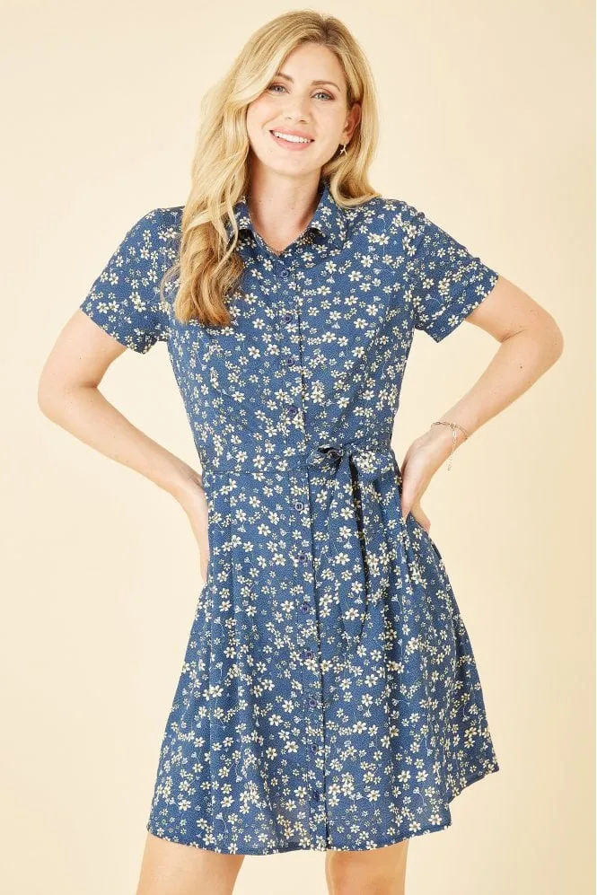 Mela Blue Daisy Print Shirt Dress