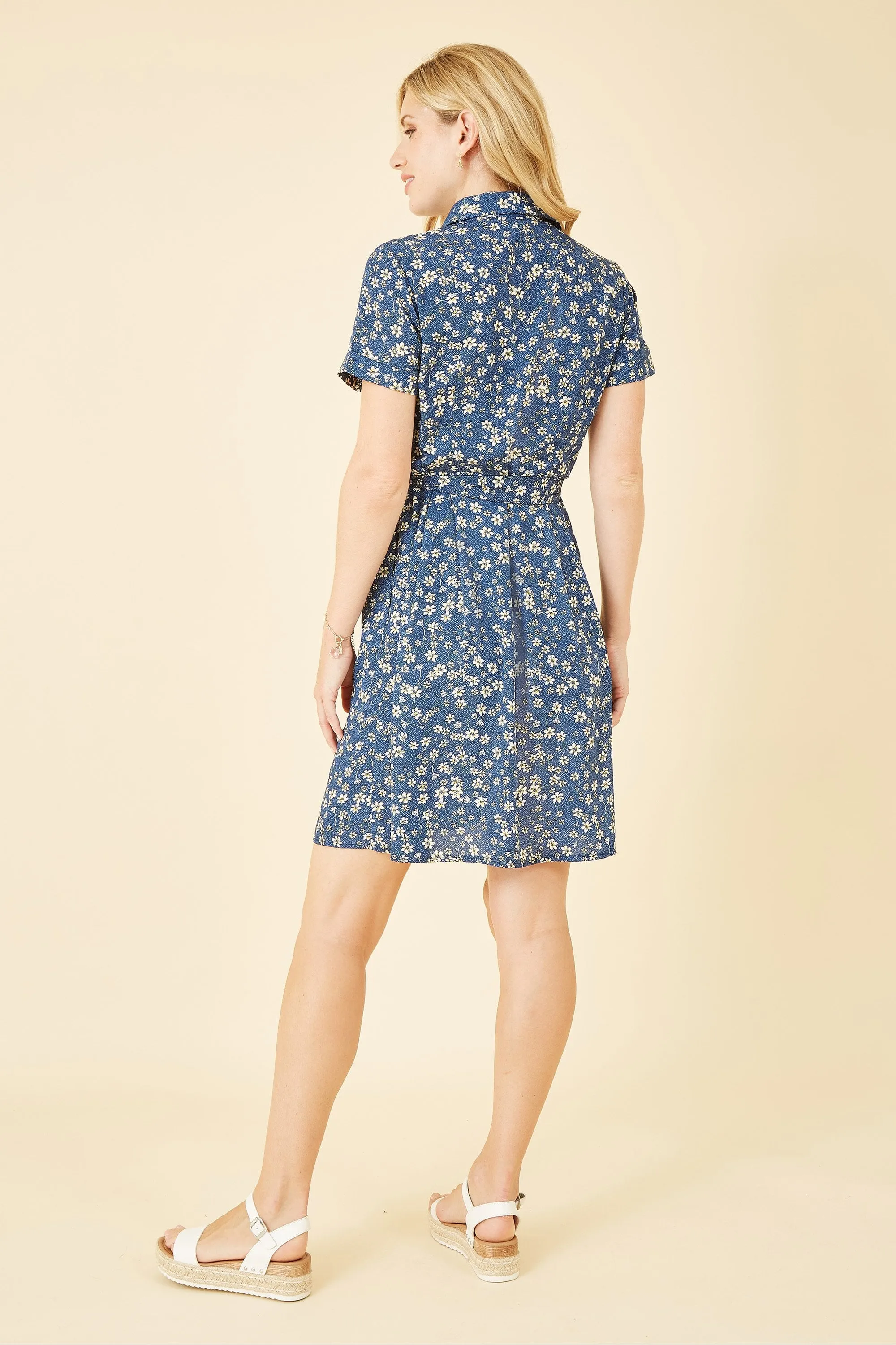 Mela Blue Daisy Print Shirt Dress