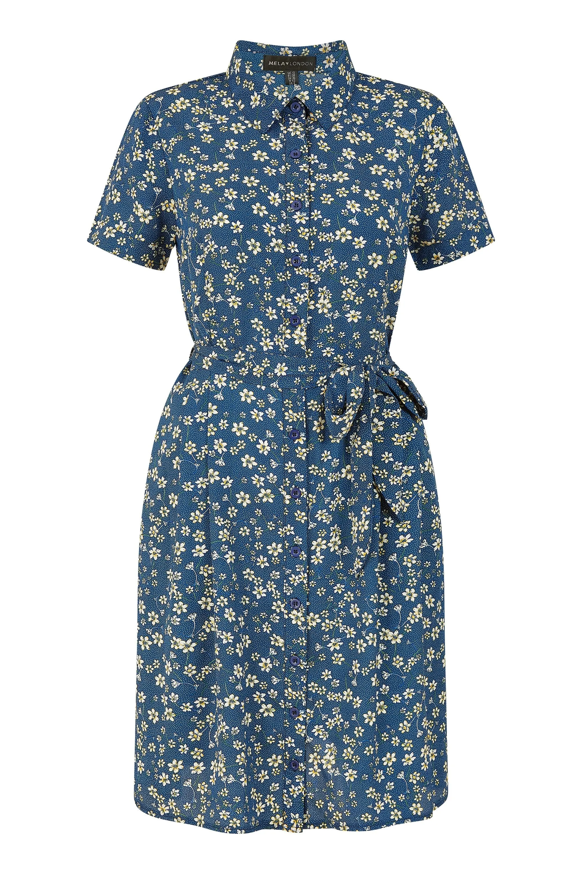 Mela Blue Daisy Print Shirt Dress