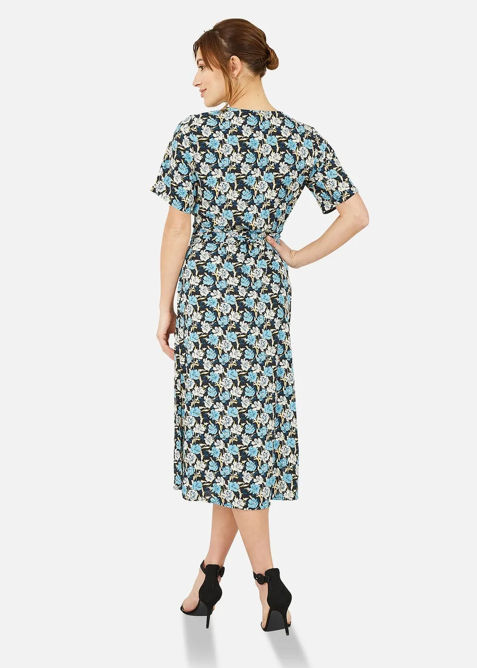 Mela Blue Flower Wrap Midi Dress