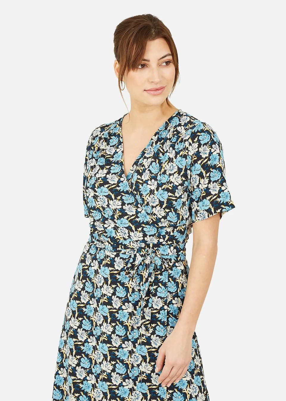 Mela Blue Flower Wrap Midi Dress