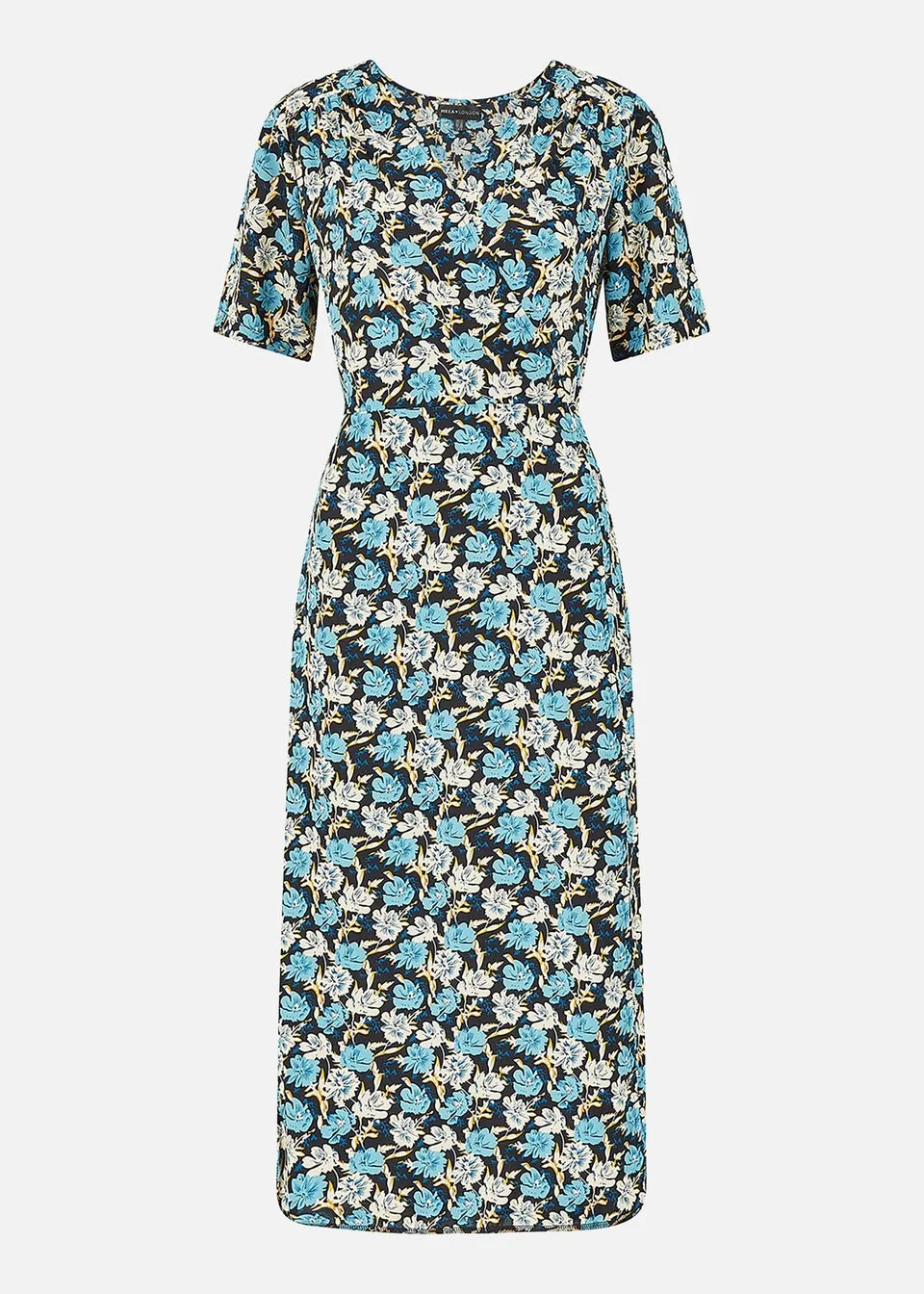 Mela Blue Flower Wrap Midi Dress