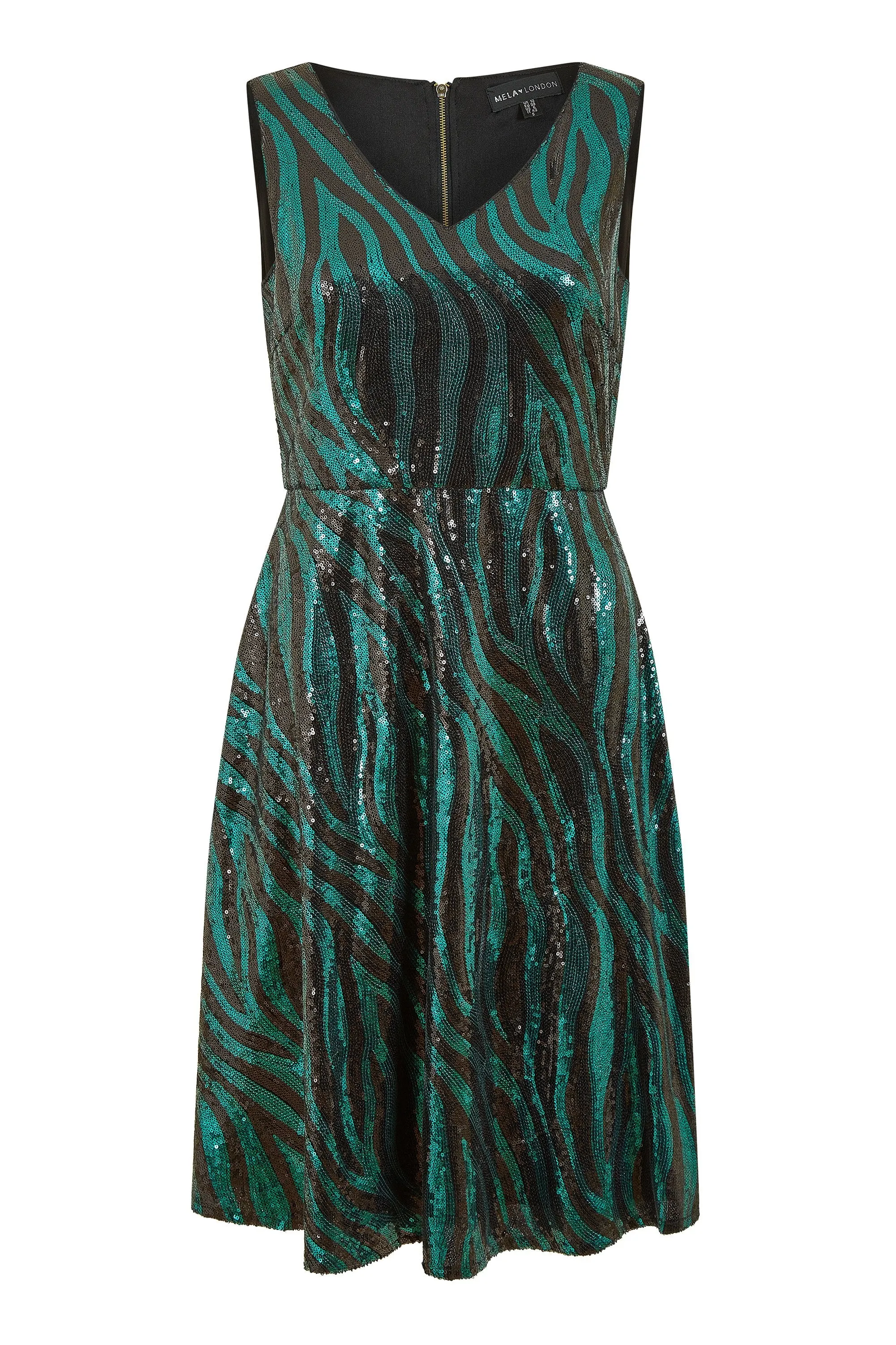 Mela Green Zebra Sequin Skater Dress