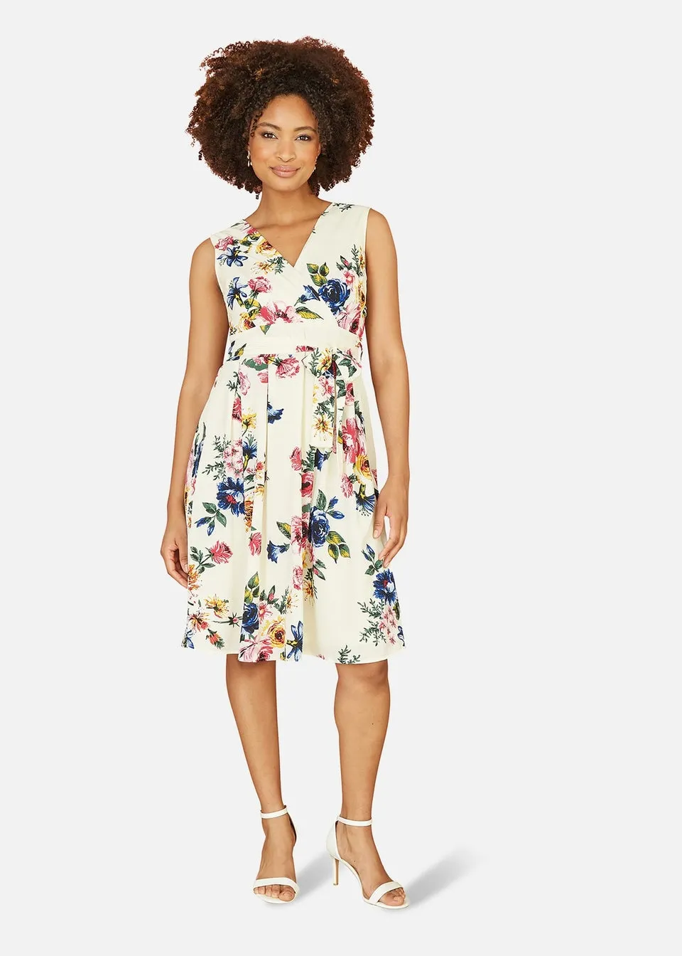 Mela Ivory Floral Wrap Skater Dress