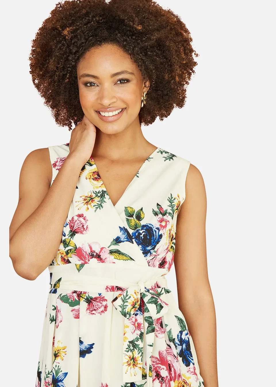 Mela Ivory Floral Wrap Skater Dress