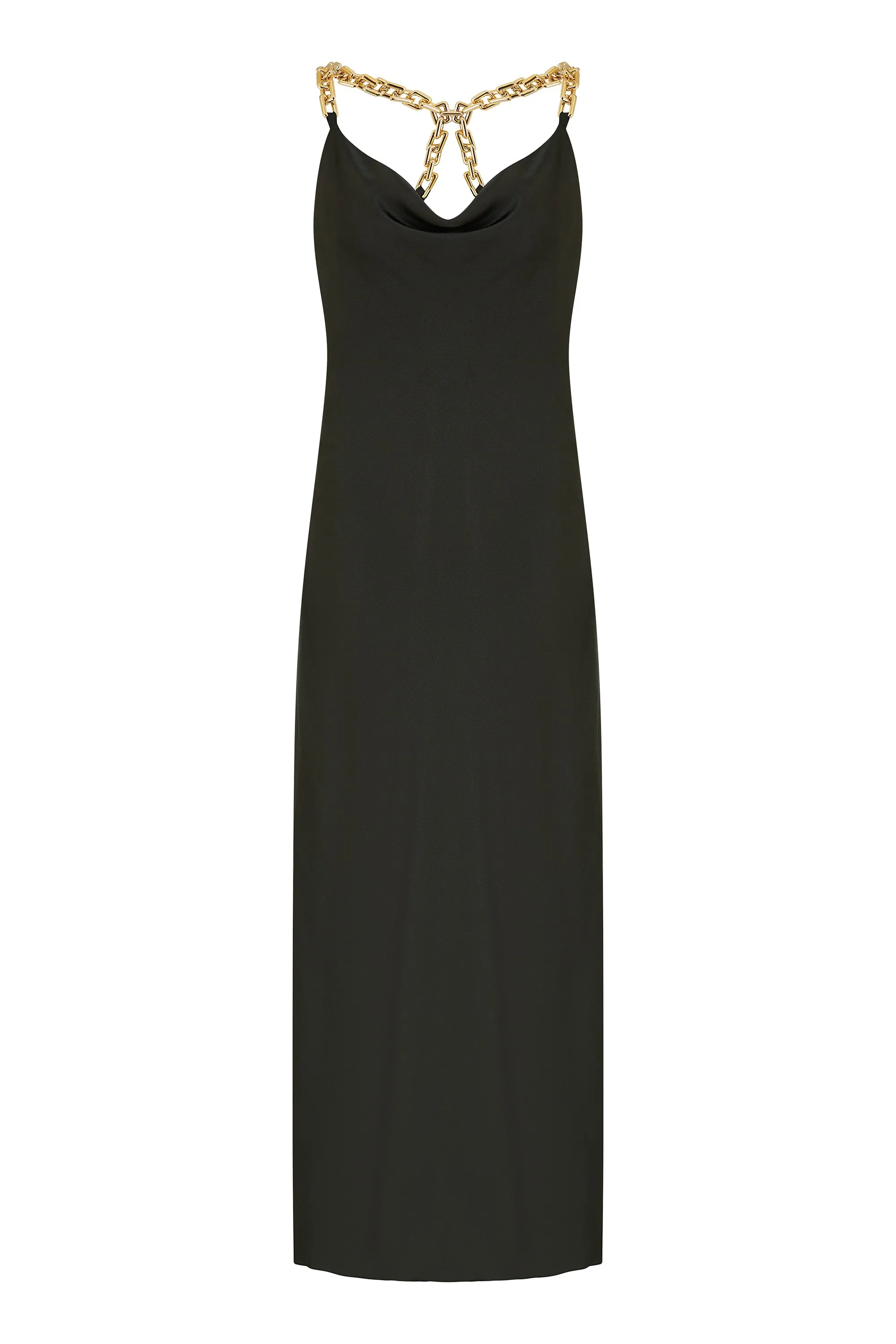 Mela London Black Satin Cowl Neck Maxi Dress