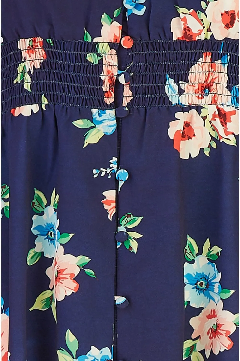 Mela Navy Floral High Low Frill Midi Dress