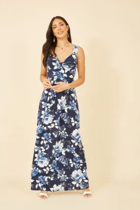 Mela Navy Floral Jersey Maxi Dress