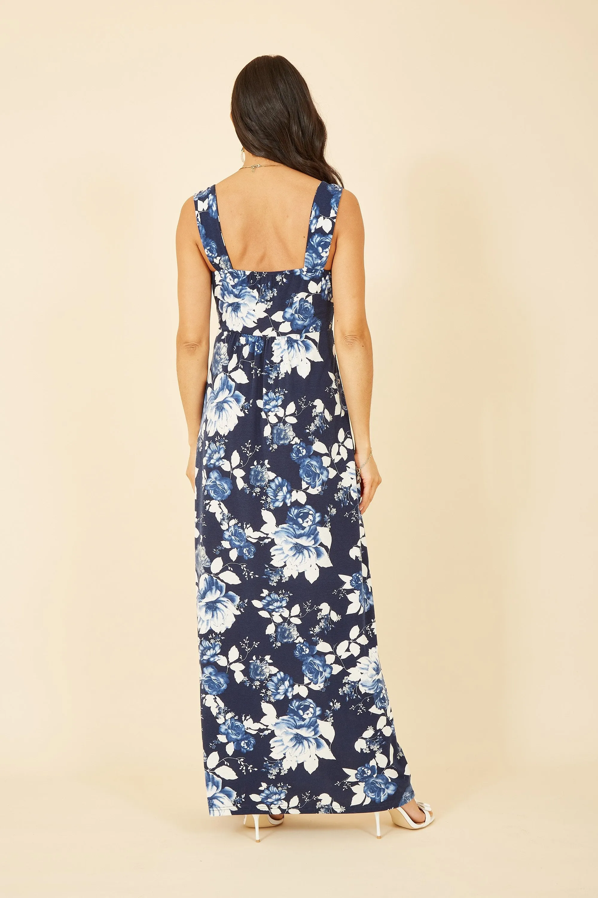 Mela Navy Floral Jersey Maxi Dress