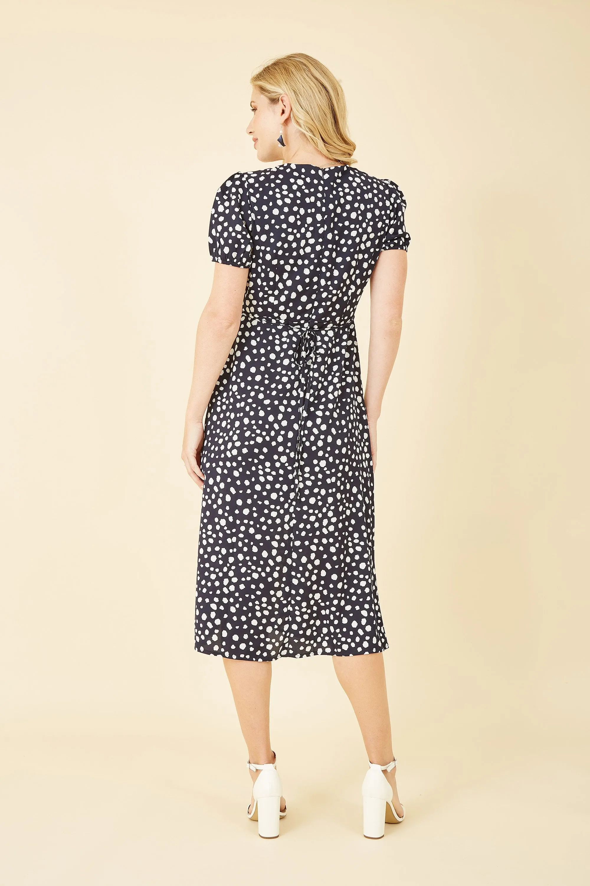 Mela Navy Spot Midi Tea Dress