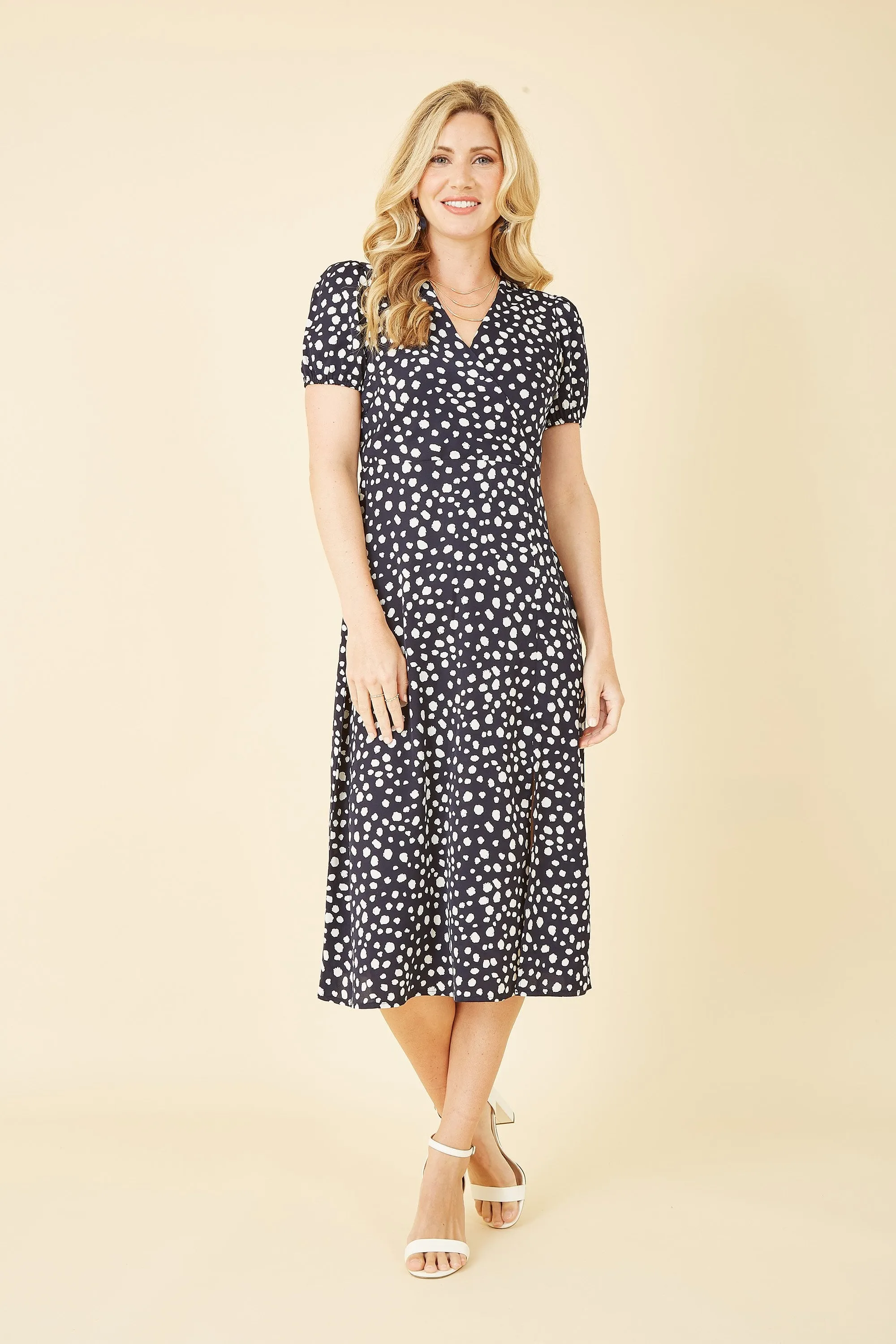 Mela Navy Spot Midi Tea Dress