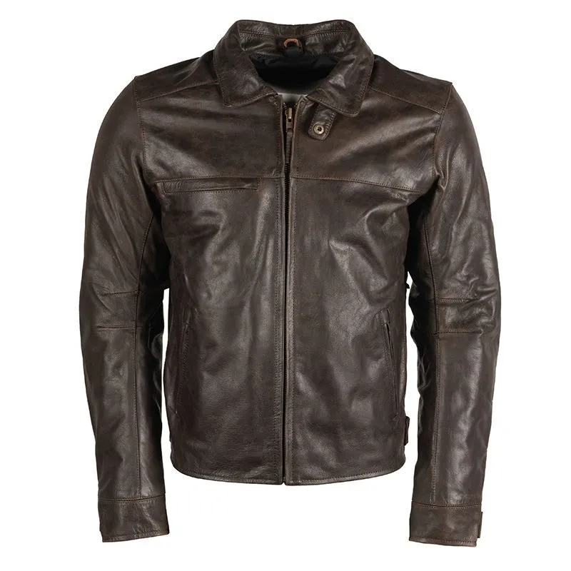 Men's Brown biker Leather jacket with Shirt Collar