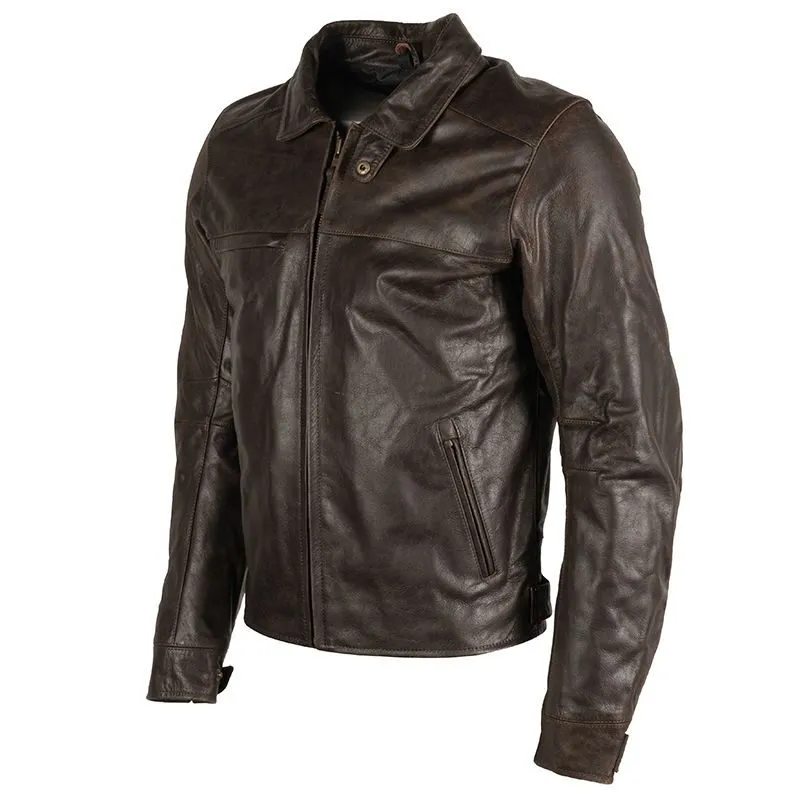 Men's Brown biker Leather jacket with Shirt Collar