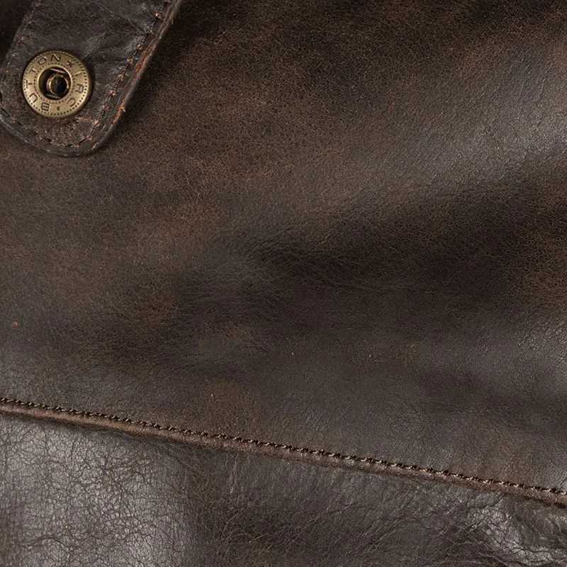 Men's Brown biker Leather jacket with Shirt Collar