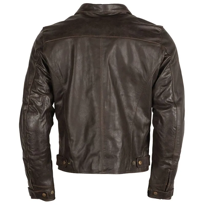 Men's Brown biker Leather jacket with Shirt Collar