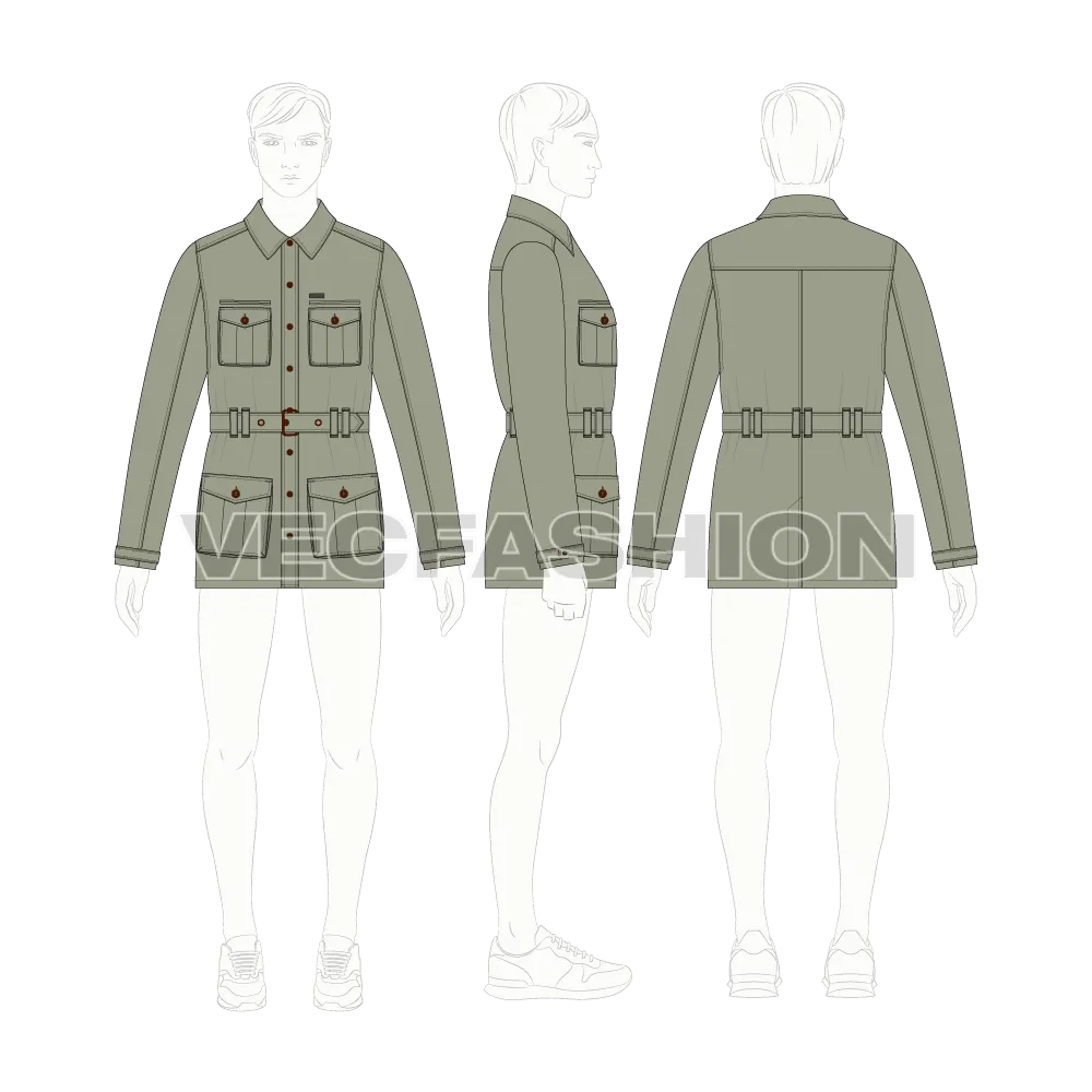 Mens Military Green Field Jacket Template