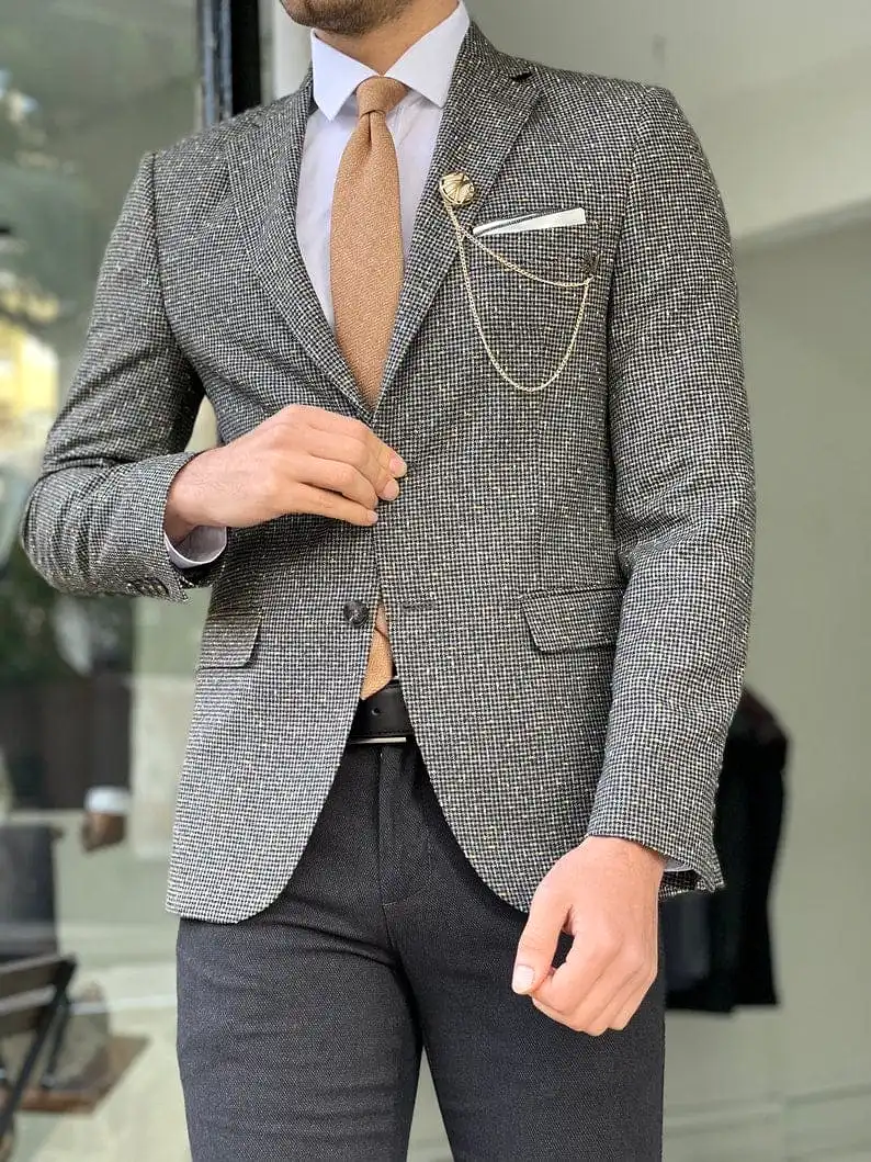 Men's Slim Fit Wool Patterned Blazer