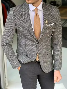 Men's Slim Fit Wool Patterned Blazer