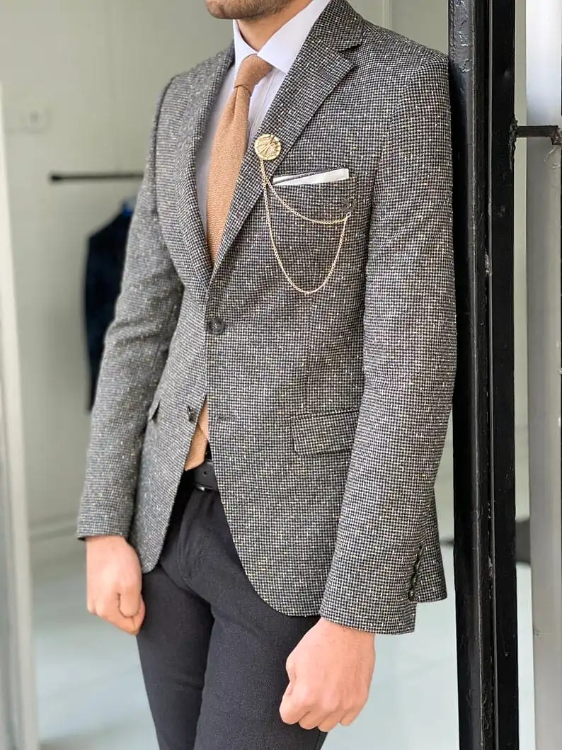 Men's Slim Fit Wool Patterned Blazer