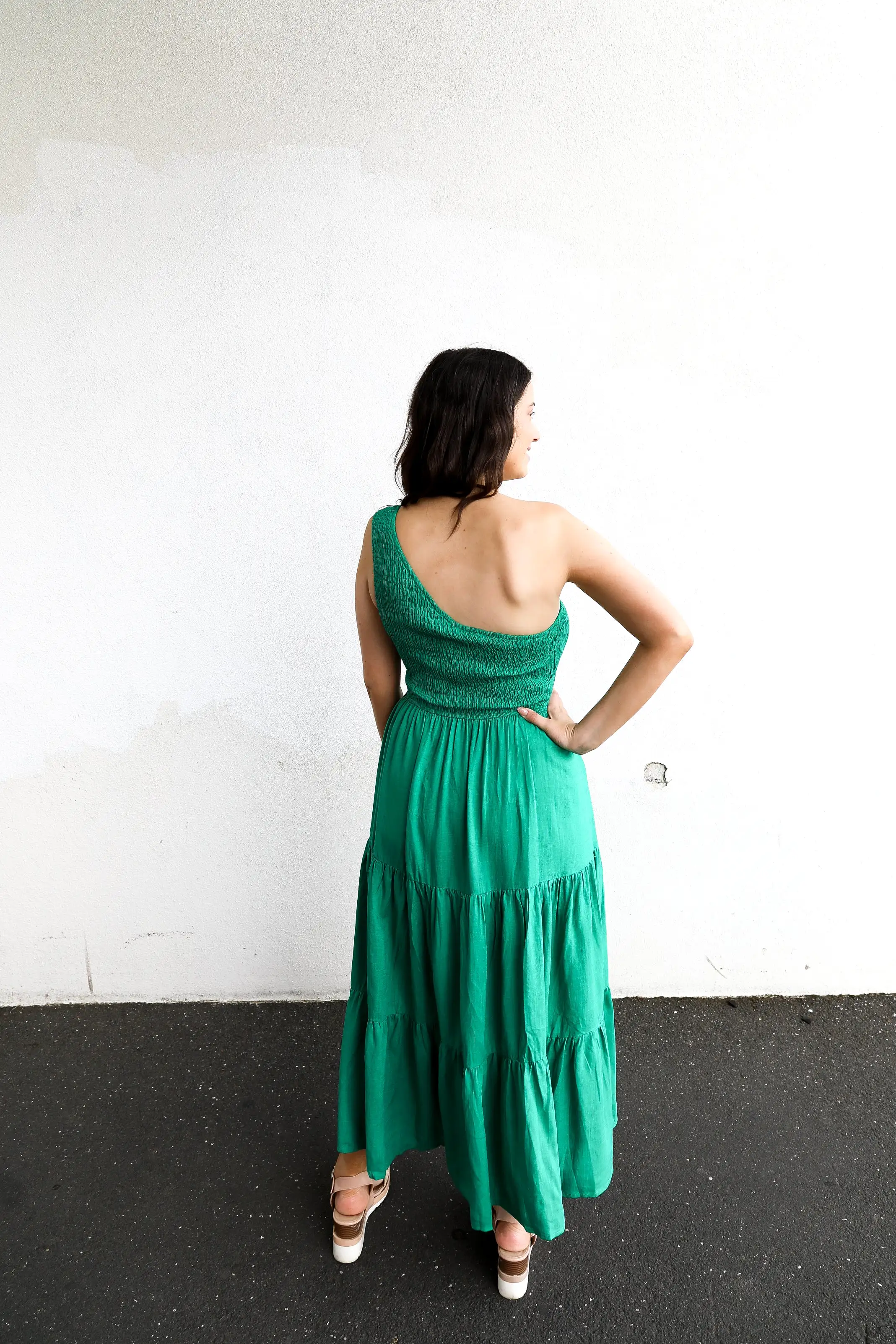 Molli One Shoulder Dress (Emerald)