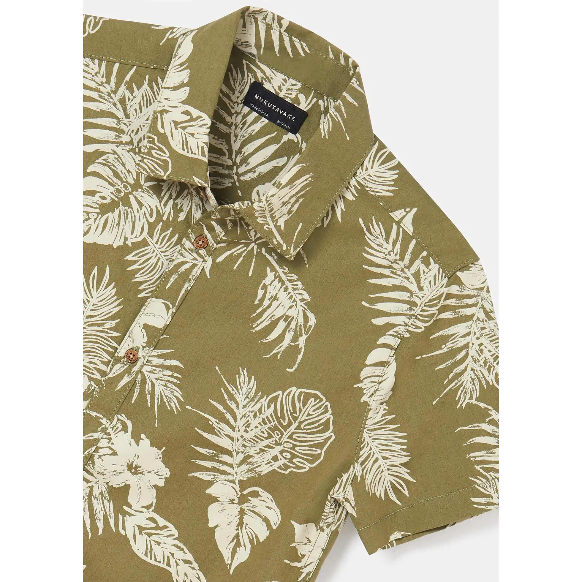 Nukutavake S/S Dress Shirt w/Leaf _Green 6113-72