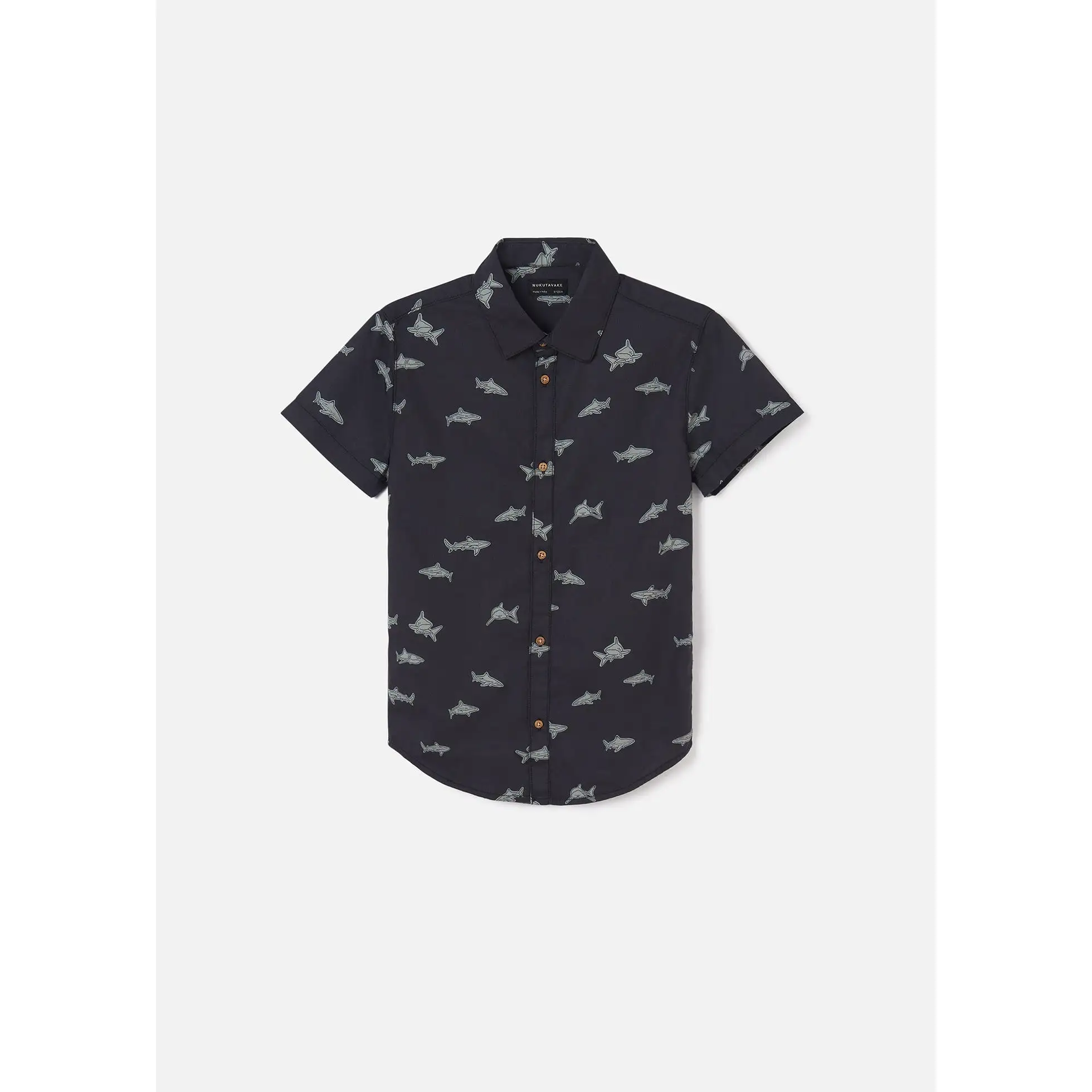 Nukutavake S/S Dress Shirt w/Shark Print _Dark Grey 6113-71